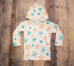 Gold and Teal Star Hooded Shirt